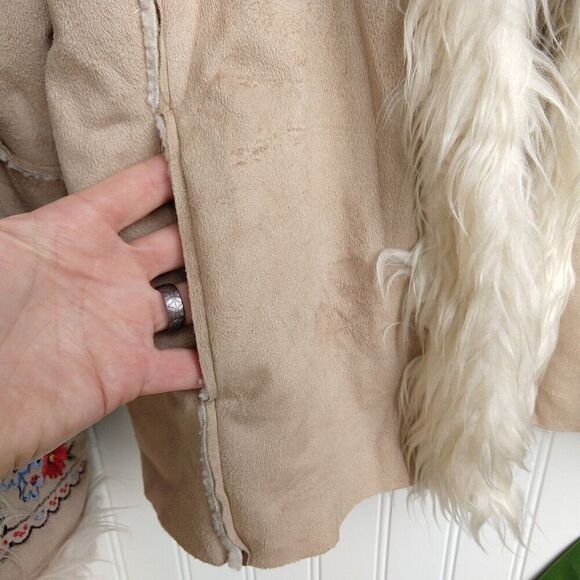 VTG Penny Lane Jacket Size L Y2K 90s Does 70s Faux Fur Embroidered Daisy Jones - Picture 12 of 12